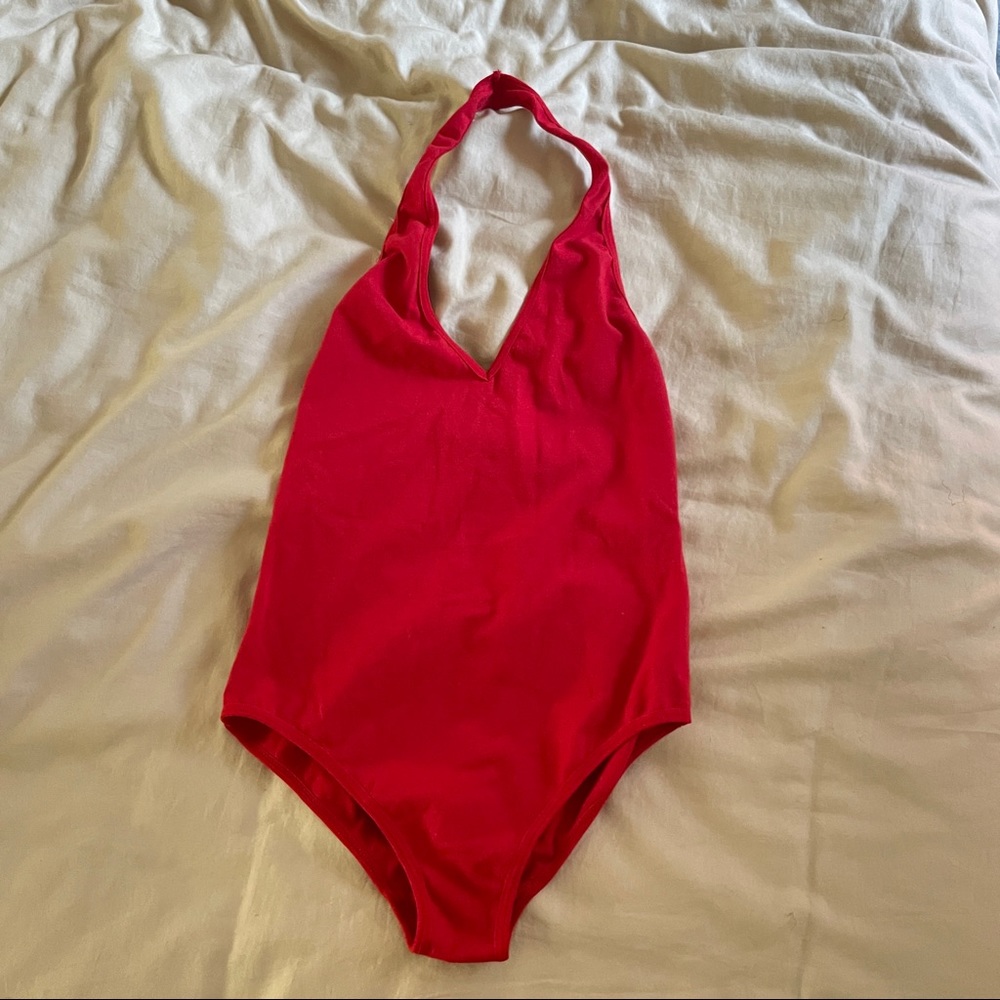 American Apparel Red Halter Bodysuit